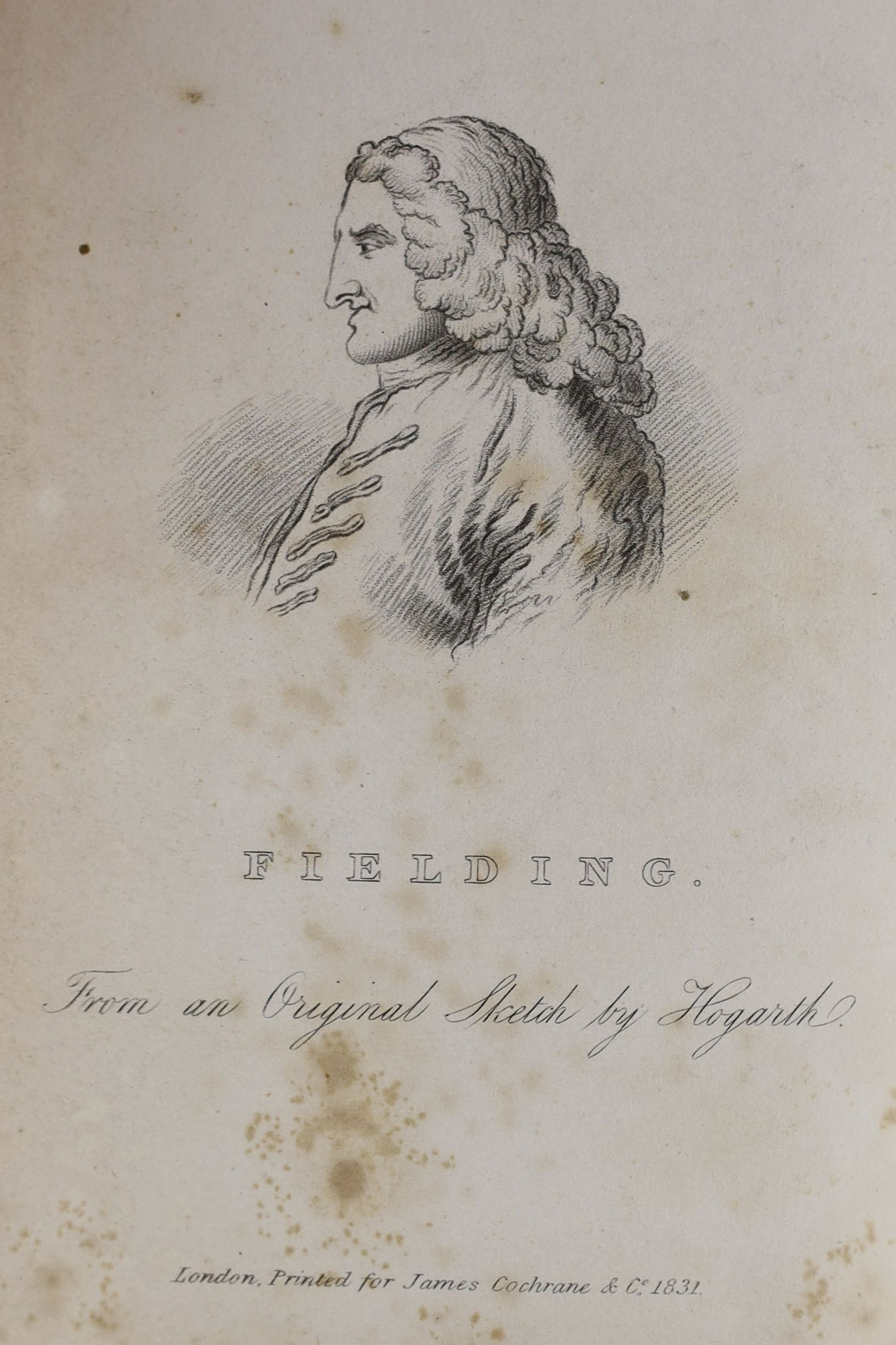 Fielding, Henry - The History of Tom Jones….2 vols, 8vo, half calf, with portrait, after Hogarth and 8 plates by George Cruikshank, James Cochrane, London, 1831 and Dryden, John (editor) - Miscellany Poems, 6 vols, 4th e